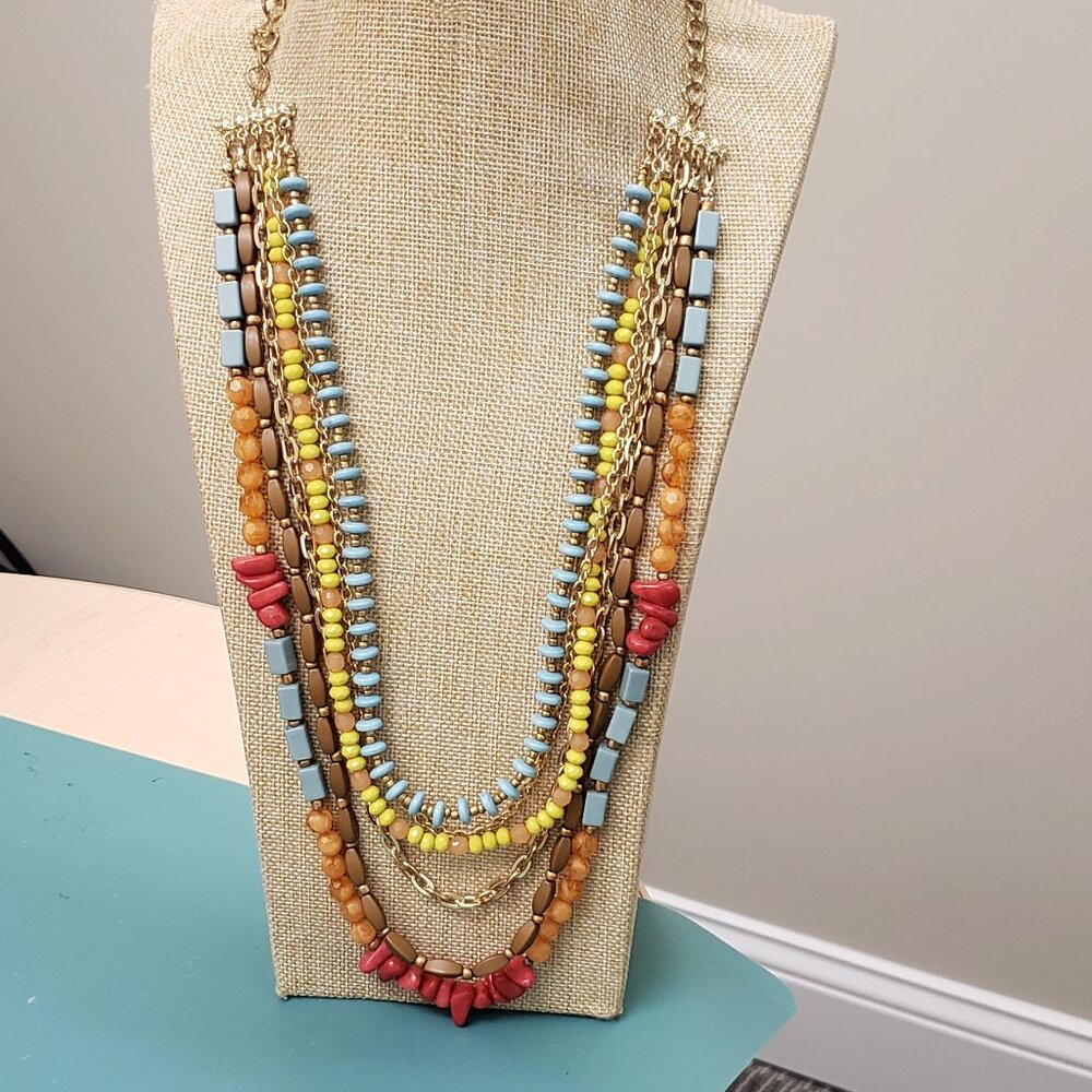 Multi Layer, Multi Strand, Multi Color Beaded Gem… - image 1